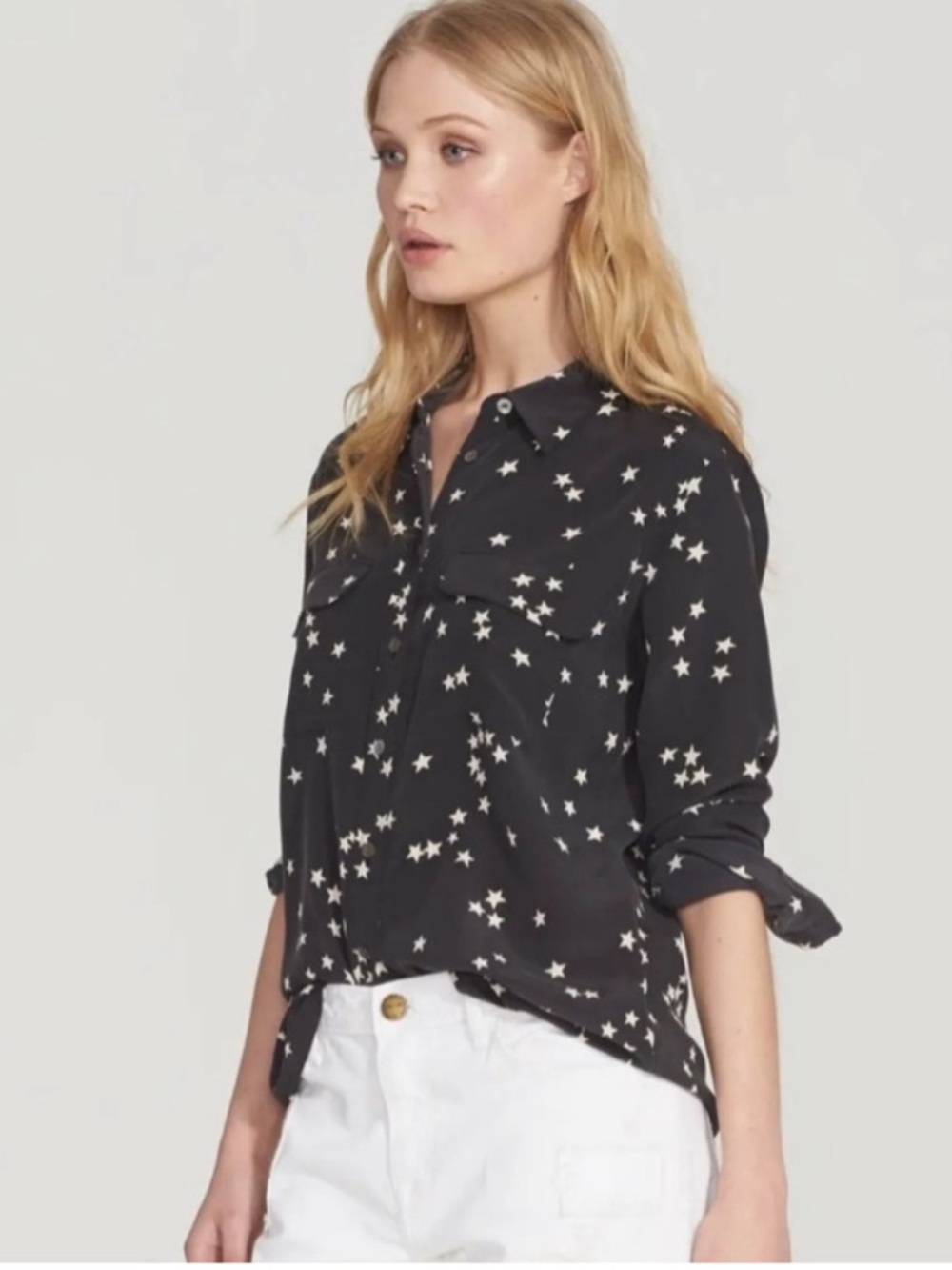 Equipment signature silk starry night black white star button down XS